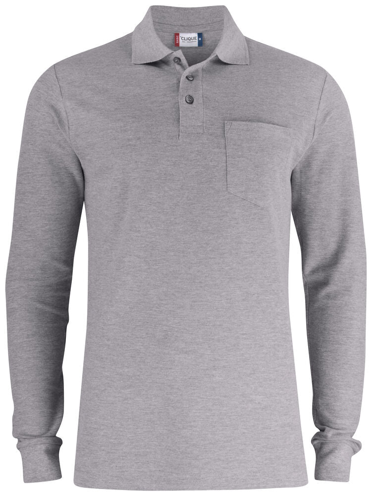 Clique Basic Polo L/S Pocket grijsmelange