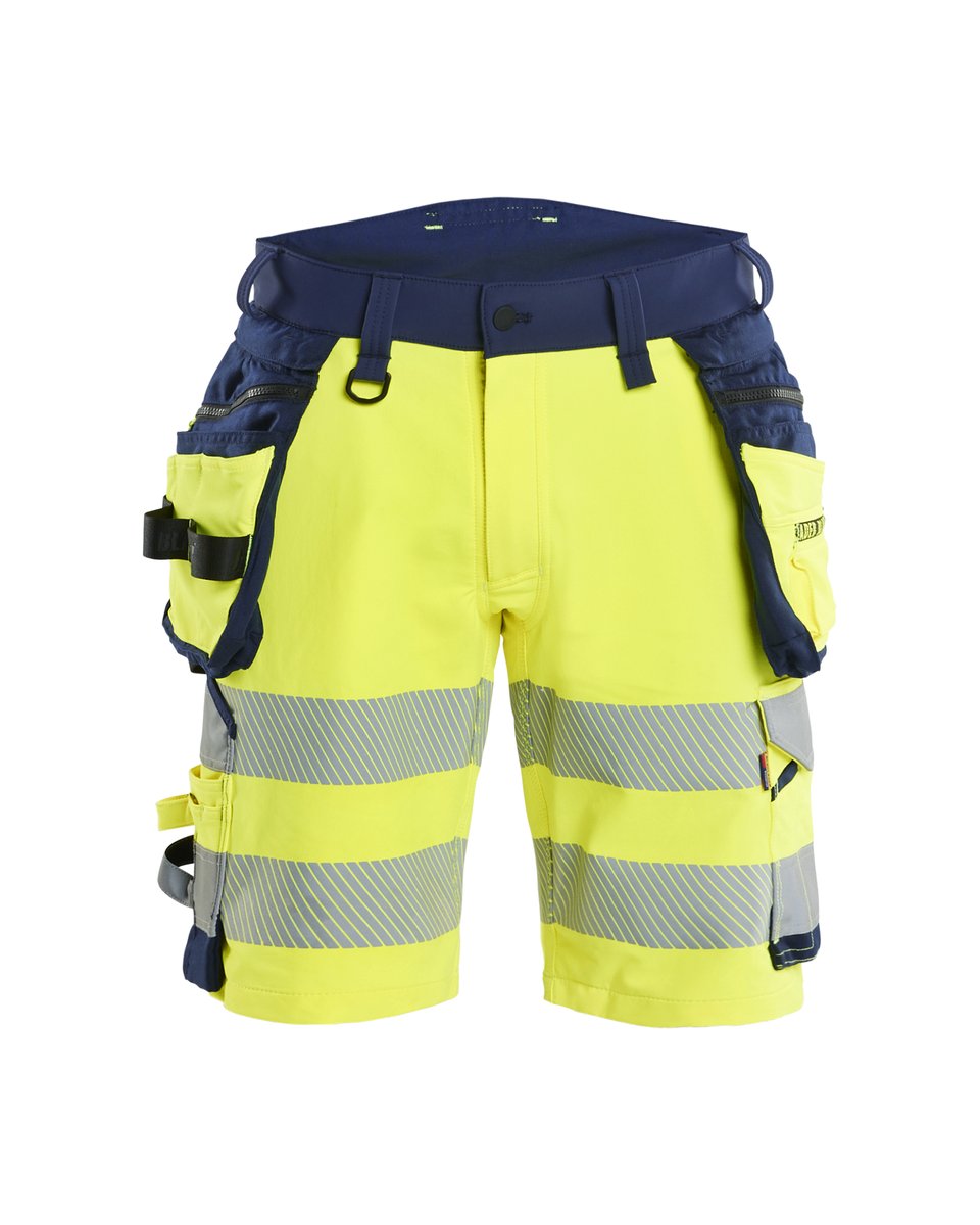 Blåkläder 1120 High Vis Short 4-weg stretch met afneembare gereedschapzakken - High Vis Geel/Marineblauw