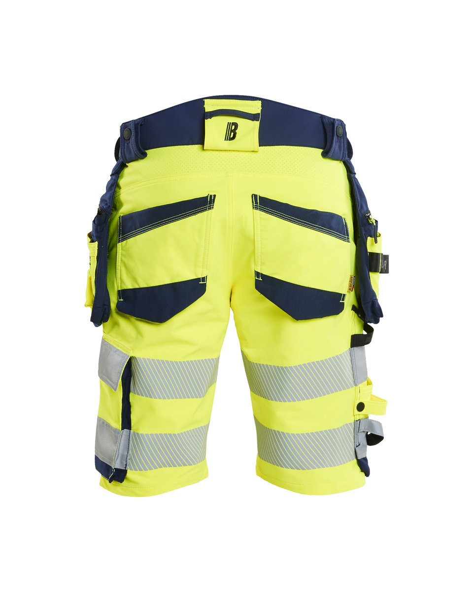 Blåkläder 1120 High Vis Short 4-weg stretch met afneembare gereedschapzakken - High Vis Geel/Marineblauw