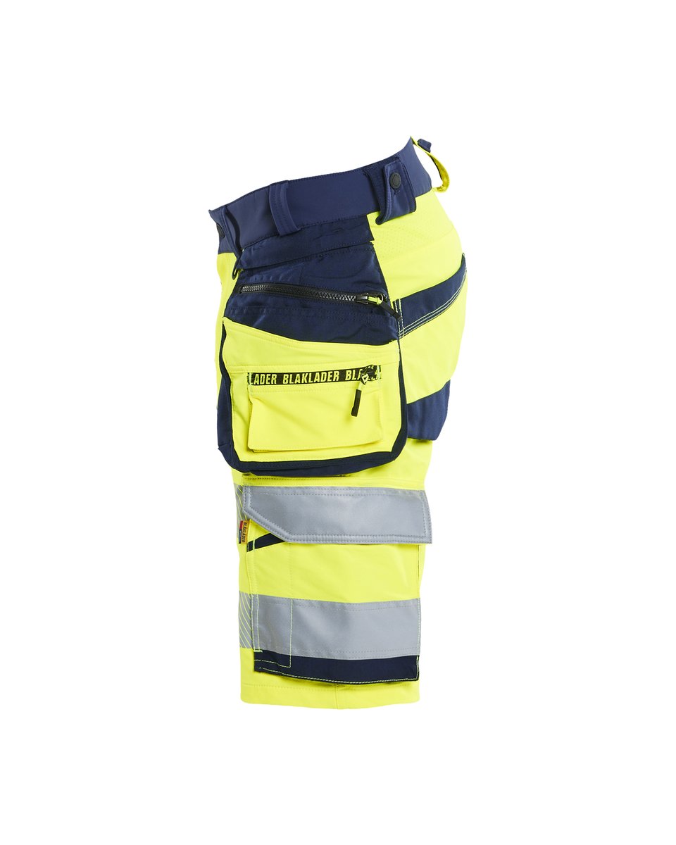 Blåkläder 1120 High Vis Short 4-weg stretch met afneembare gereedschapzakken - High Vis Geel/Marineblauw