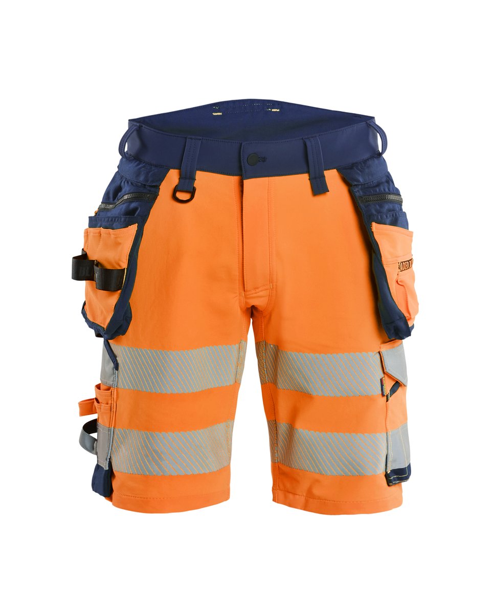 Blåkläder 1120 High Vis Short 4-weg stretch met afneembare gereedschapzakken - High Vis Oranje/Marineblauw