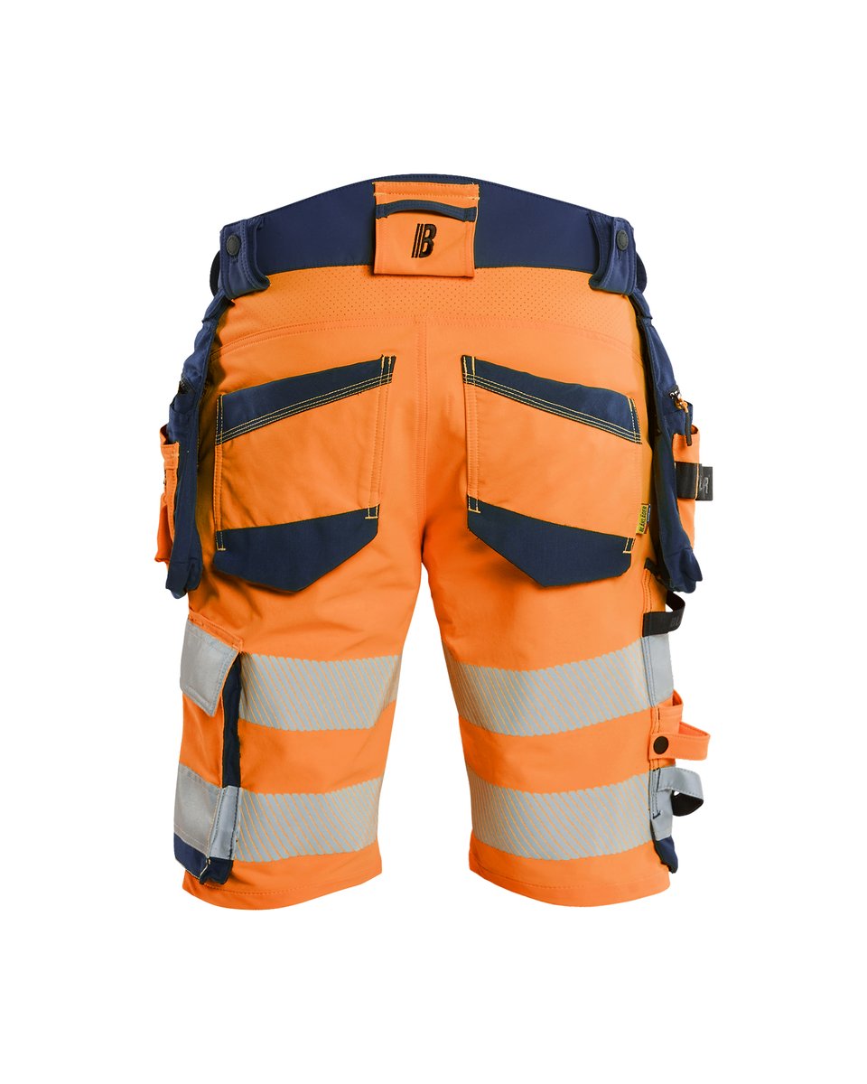 Blåkläder 1120 High Vis Short 4-weg stretch met afneembare gereedschapzakken - High Vis Oranje/Marineblauw