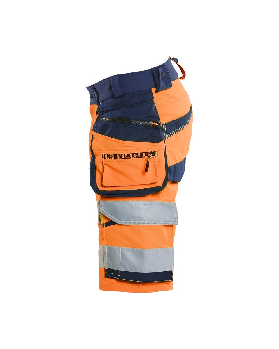 Blåkläder 1120 High Vis Short 4-weg stretch met afneembare gereedschapzakken - High Vis Oranje/Marineblauw