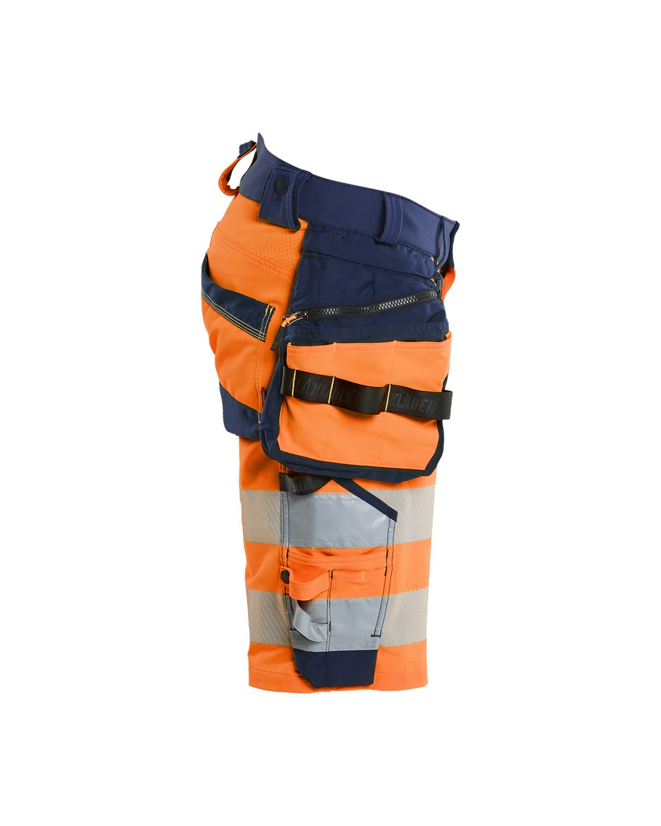 Blåkläder 1120 High Vis Short 4-weg stretch met afneembare gereedschapzakken - High Vis Oranje/Marineblauw