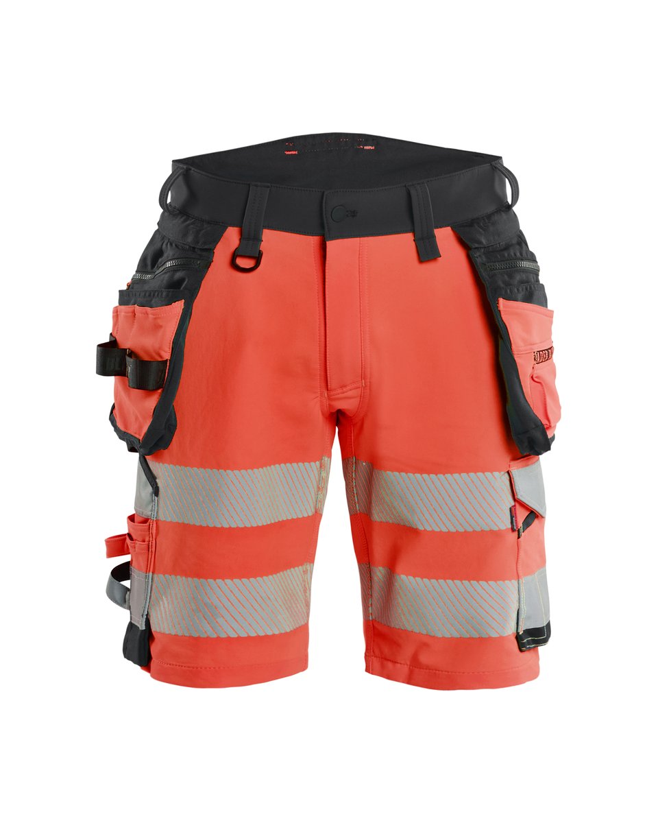 Blåkläder 1120 High Vis Short 4-weg stretch met afneembare gereedschapzakken - High Vis Rood/Zwart