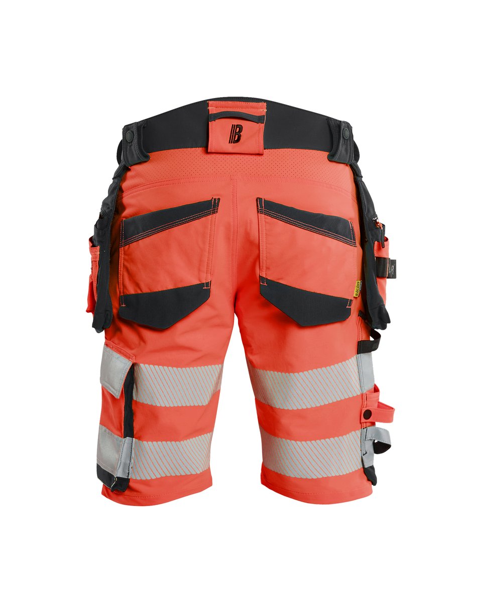 Blåkläder 1120 High Vis Short 4-weg stretch met afneembare gereedschapzakken - High Vis Rood/Zwart