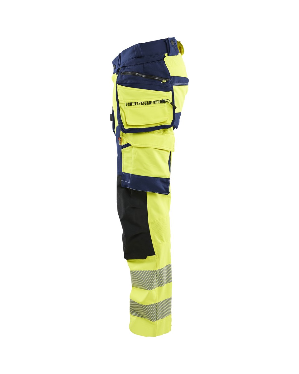 Blåkläder 1122 High Vis werkbroek 4-weg stretch met afneembare gereedschapszakken - High Vis Geel/Marineblauw