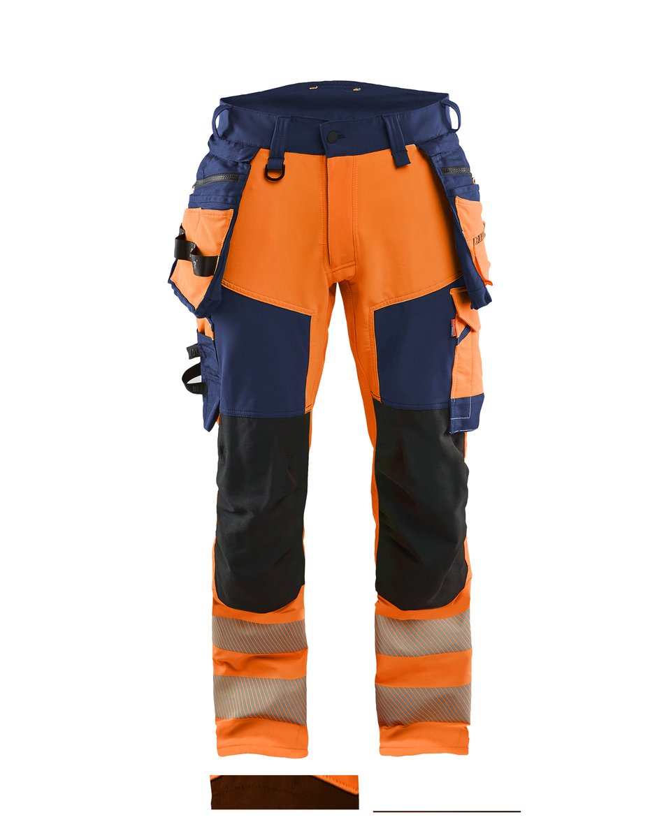 Blåkläder 1122 High Vis werkbroek 4-weg stretch met afneembare gereedschapszakken - High Vis Oranje/Marineblauw