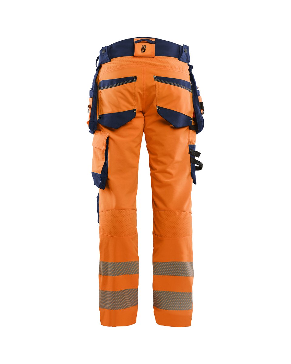 Blåkläder 1122 High Vis werkbroek 4-weg stretch met afneembare gereedschapszakken - High Vis Oranje/Marineblauw