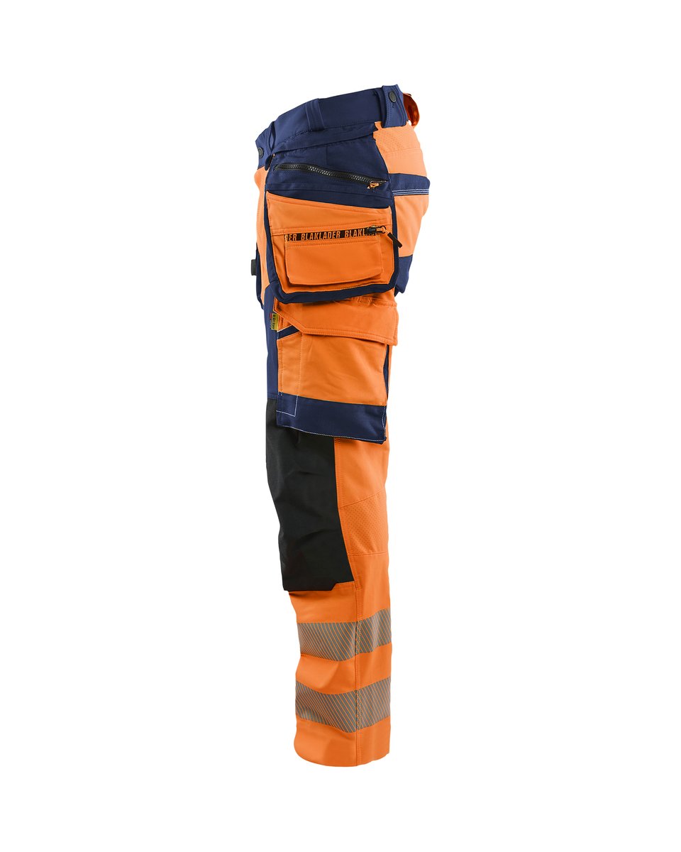 Blåkläder 1122 High Vis werkbroek 4-weg stretch met afneembare gereedschapszakken - High Vis Oranje/Marineblauw