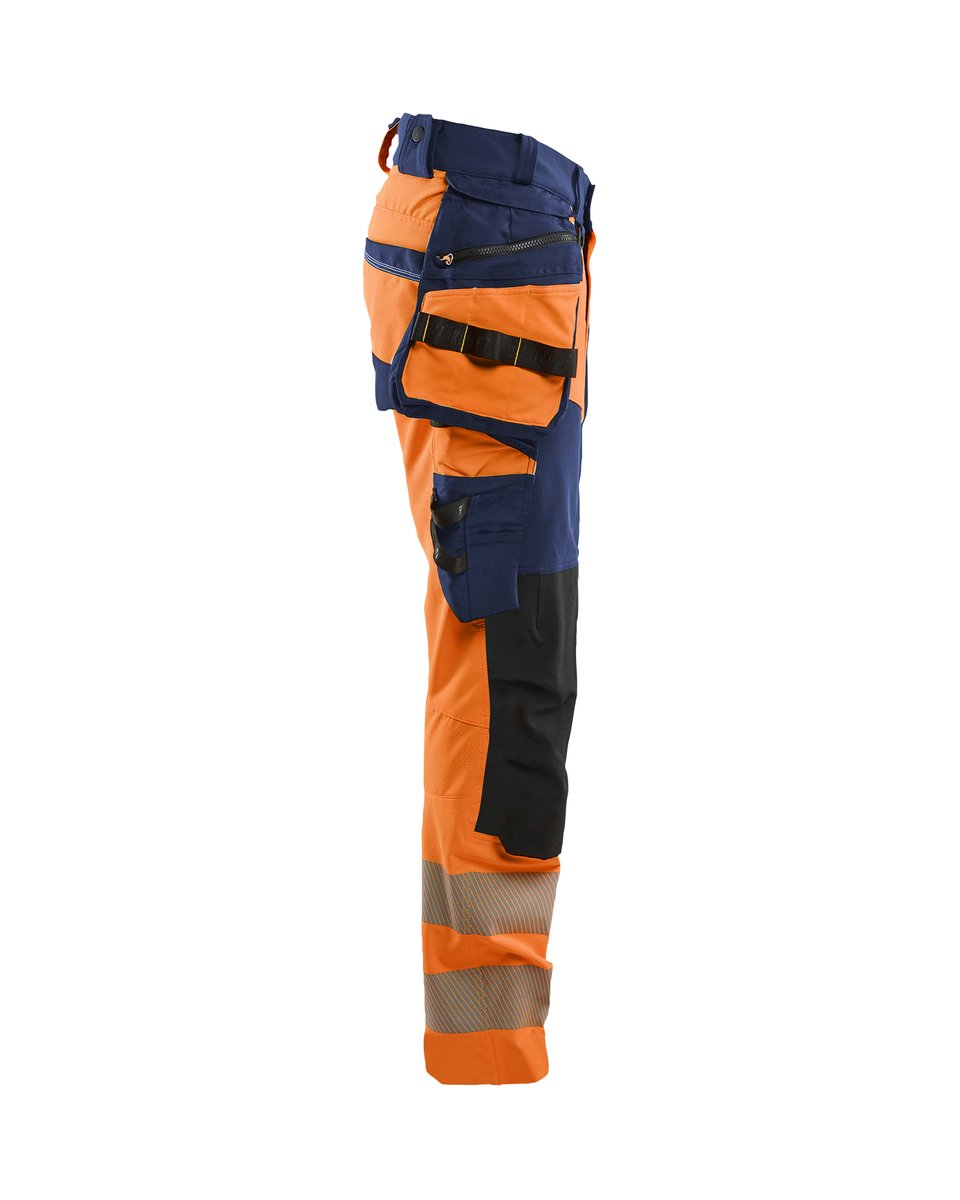 Blåkläder 1122 High Vis werkbroek 4-weg stretch met afneembare gereedschapszakken - High Vis Oranje/Marineblauw