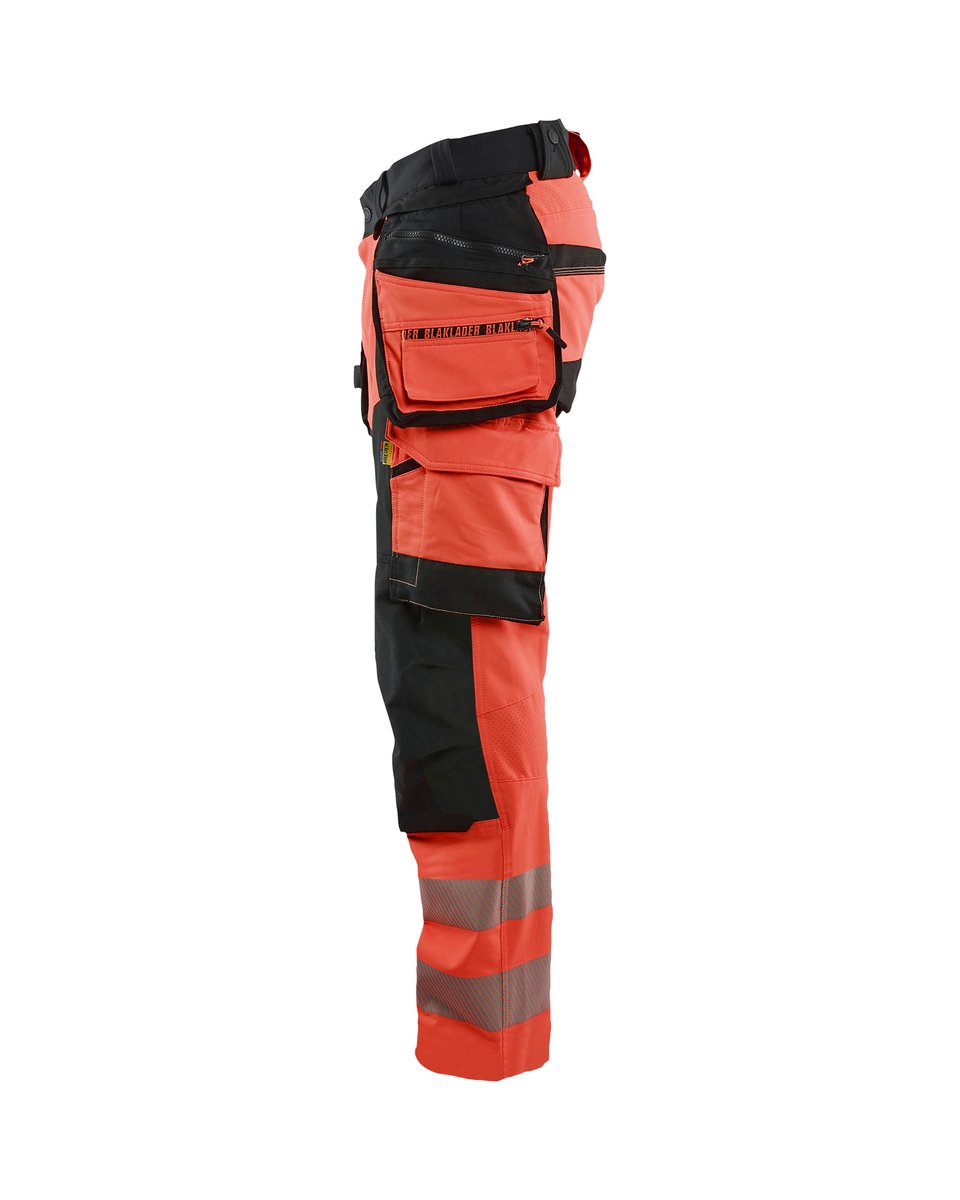 Blåkläder 1122 High Vis werkbroek 4-weg stretch met afneembare gereedschapszakken - High Vis Rood/Zwart