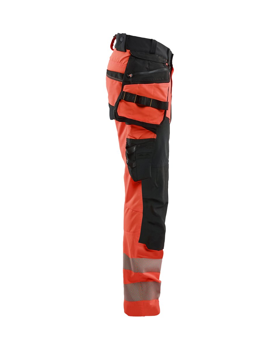 Blåkläder 1122 High Vis werkbroek 4-weg stretch met afneembare gereedschapszakken - High Vis Rood/Zwart