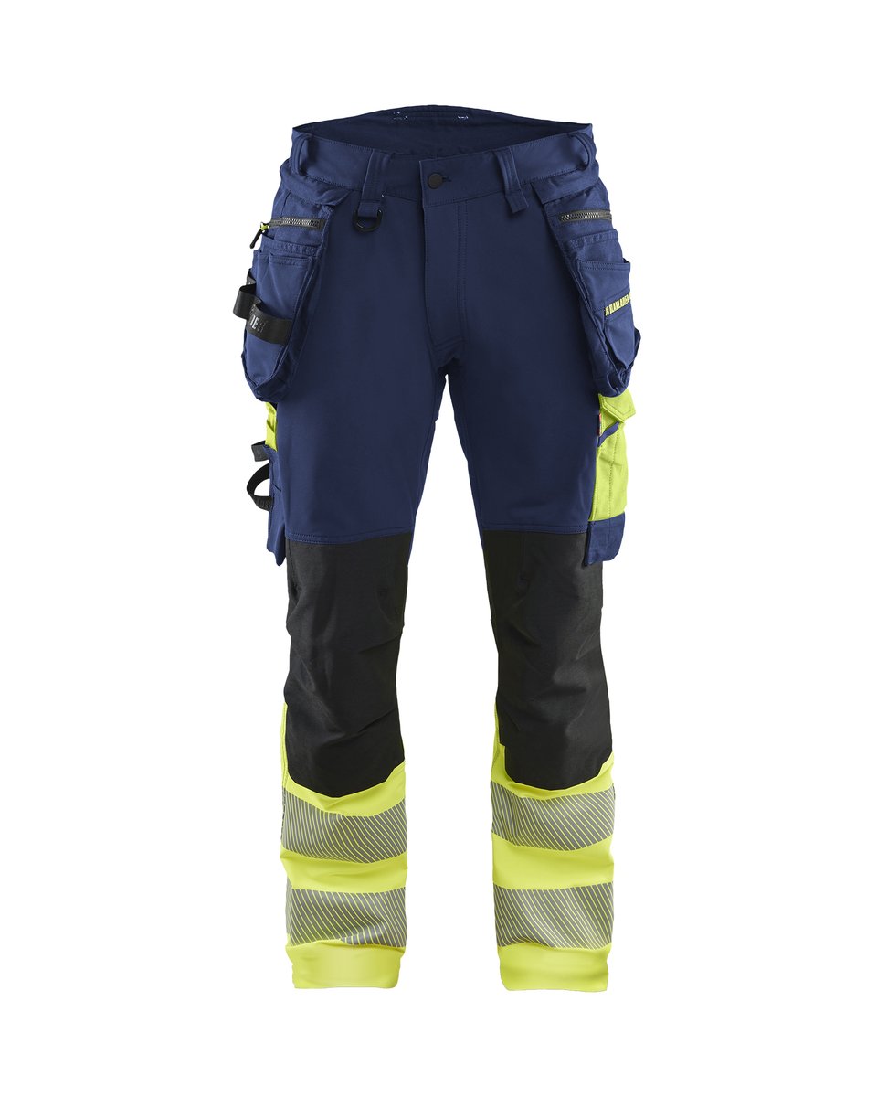 Blåkläder 1125 High Vis werkbroek 4-weg stretch met afneembare gereedschapszakken - Marine/High Vis Geel