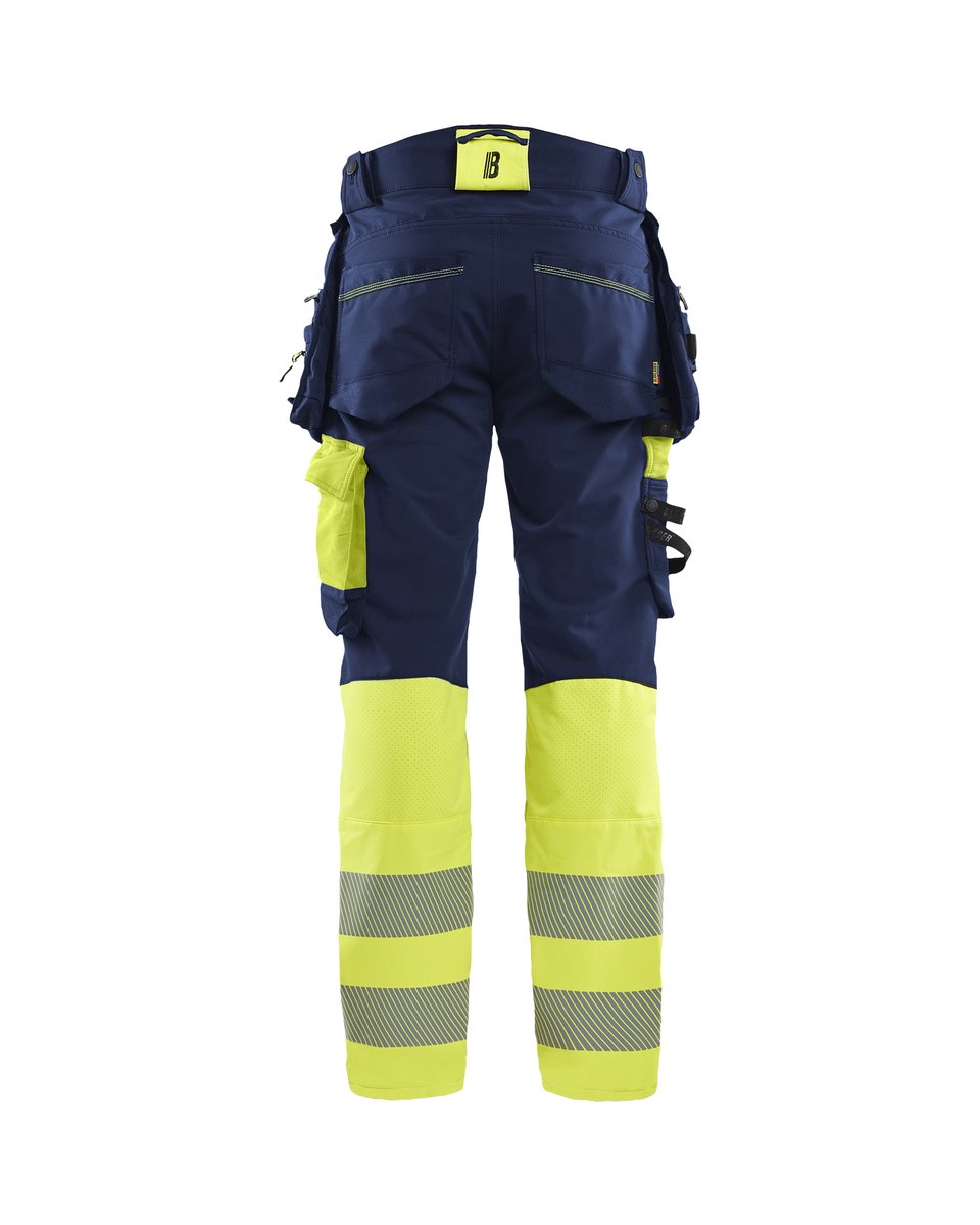 Blåkläder 1125 High Vis werkbroek 4-weg stretch met afneembare gereedschapszakken - Marine/High Vis Geel