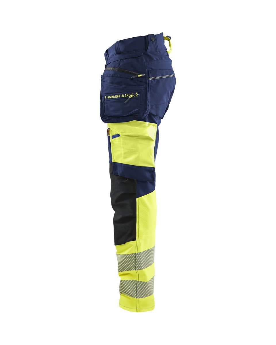 Blåkläder 1125 High Vis werkbroek 4-weg stretch met afneembare gereedschapszakken - Marine/High Vis Geel