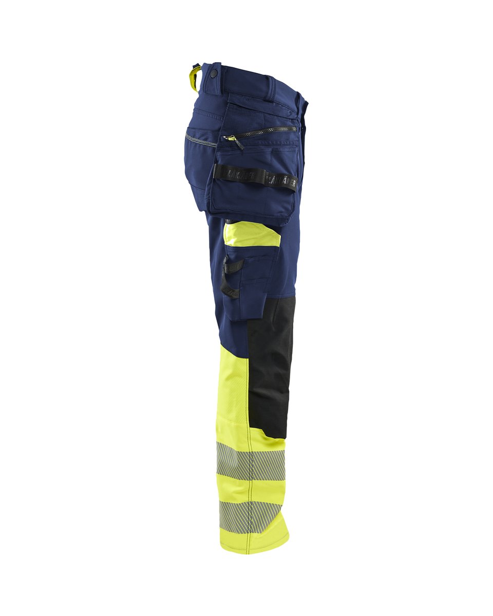 Blåkläder 1125 High Vis werkbroek 4-weg stretch met afneembare gereedschapszakken - Marine/High Vis Geel