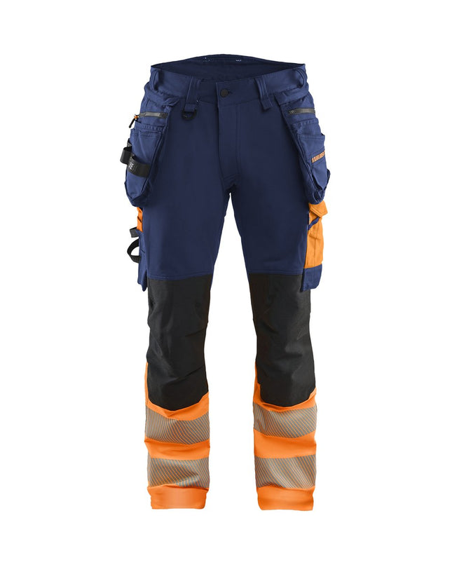 Blåkläder 1125 High Vis werkbroek 4-weg stretch met afneembare gereedschapszakken - Marineblauw/Oranje