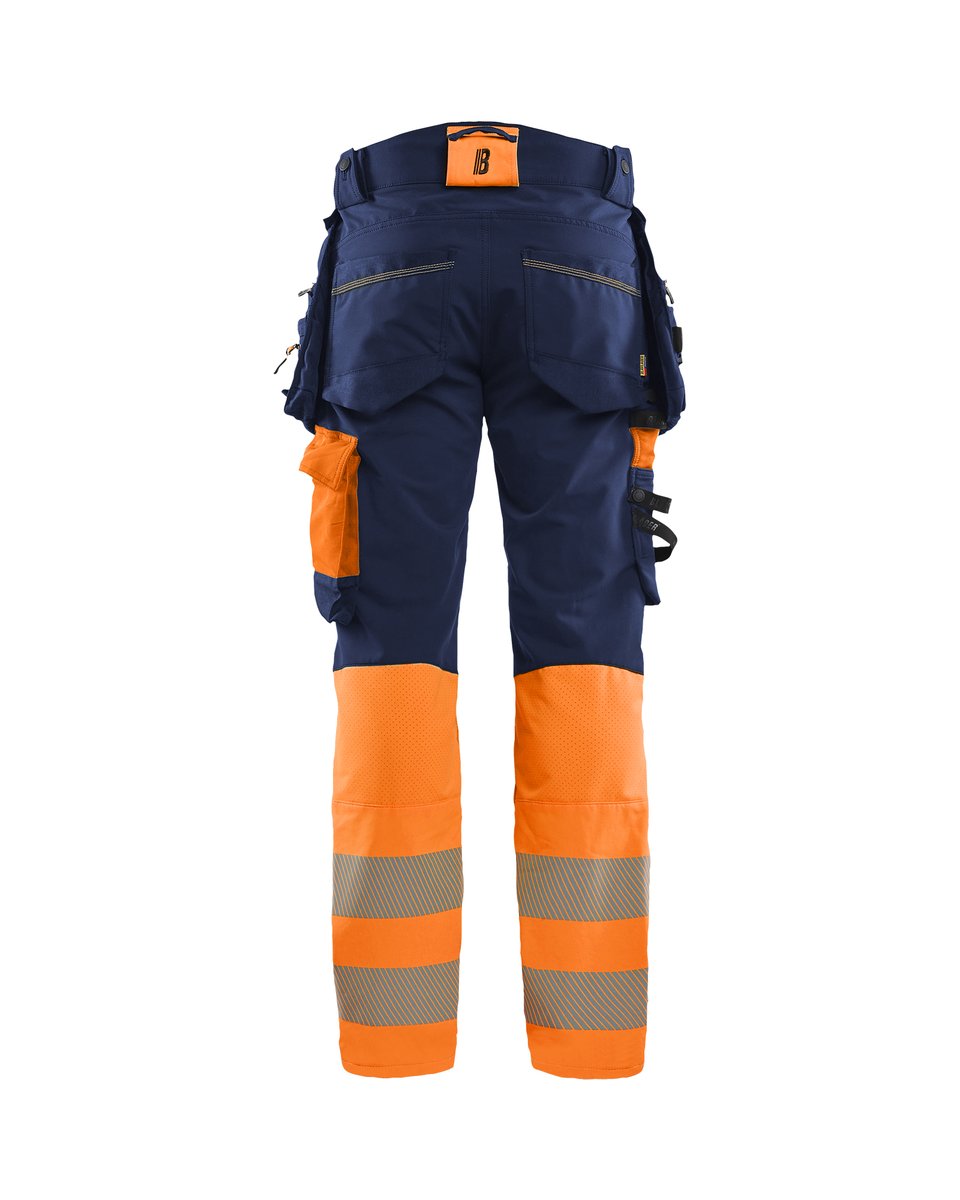 Blåkläder 1125 High Vis werkbroek 4-weg stretch met afneembare gereedschapszakken - Marineblauw/Oranje