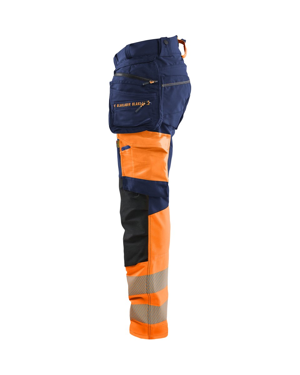 Blåkläder 1125 High Vis werkbroek 4-weg stretch met afneembare gereedschapszakken - Marineblauw/Oranje