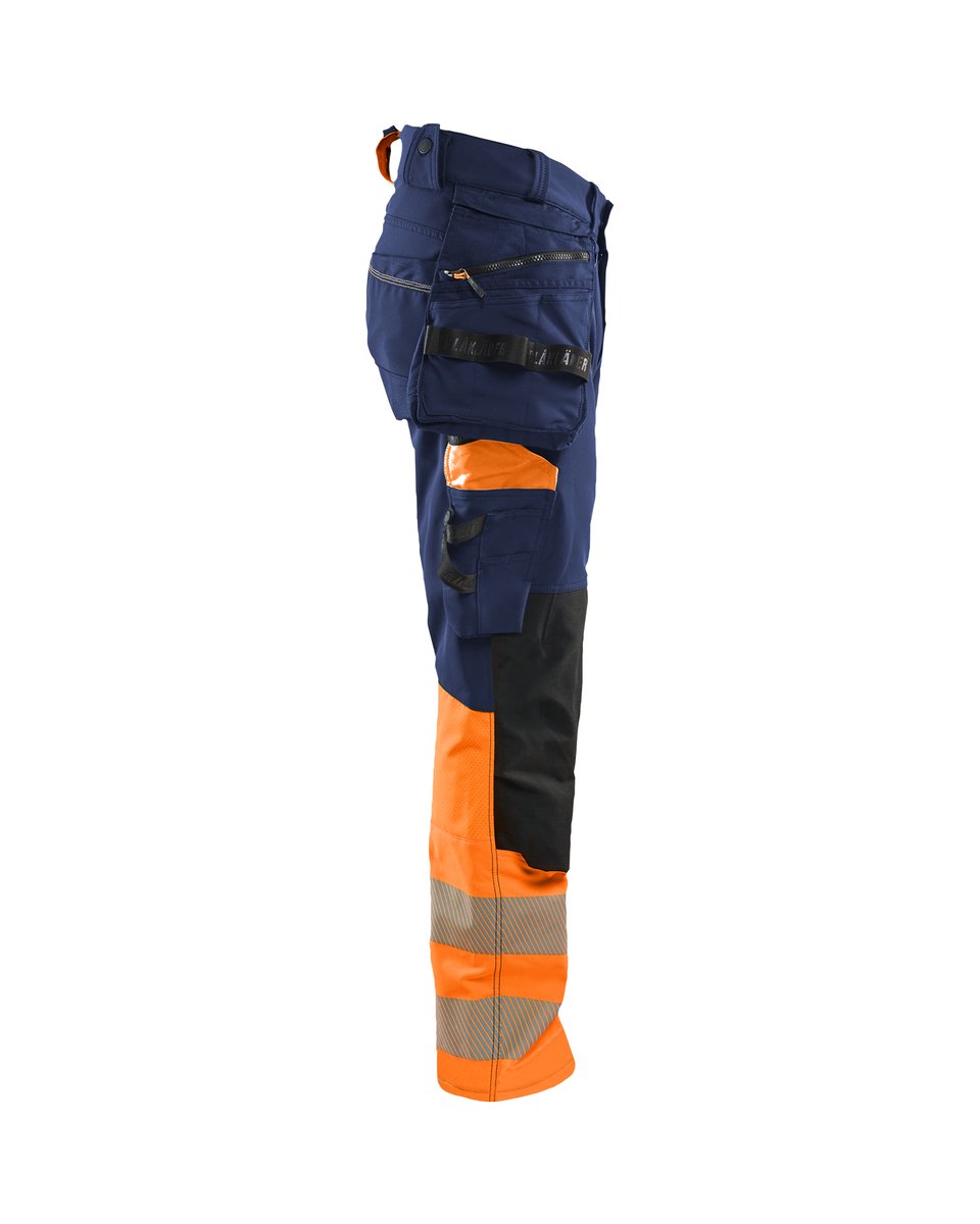 Blåkläder 1125 High Vis werkbroek 4-weg stretch met afneembare gereedschapszakken - Marineblauw/Oranje