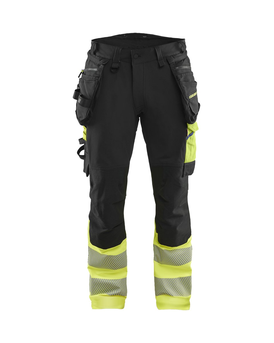Blåkläder 1125 High Vis werkbroek 4-weg stretch met afneembare gereedschapszakken - Zwart/High Vis Geel