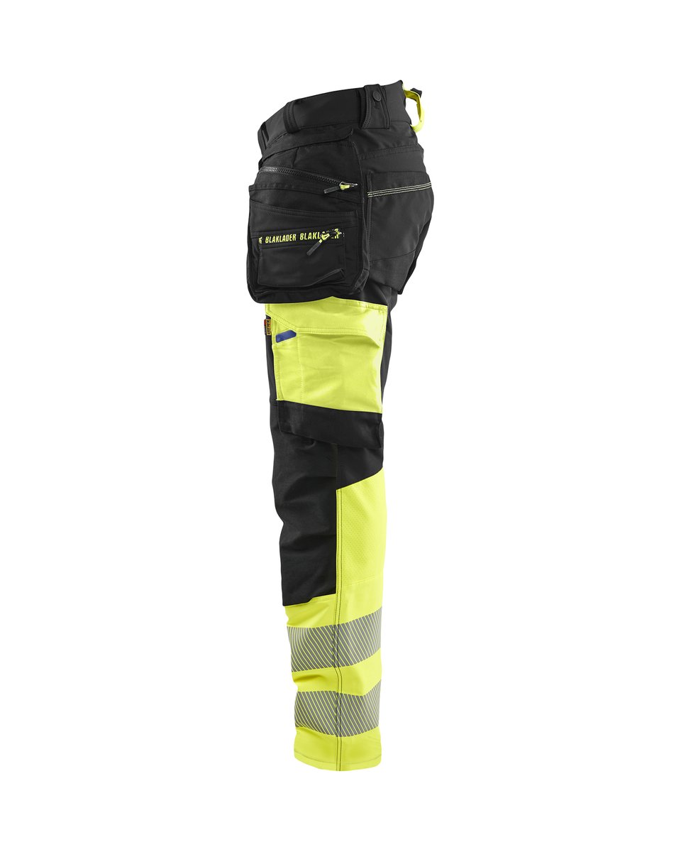 Blåkläder 1125 High Vis werkbroek 4-weg stretch met afneembare gereedschapszakken - Zwart/High Vis Geel