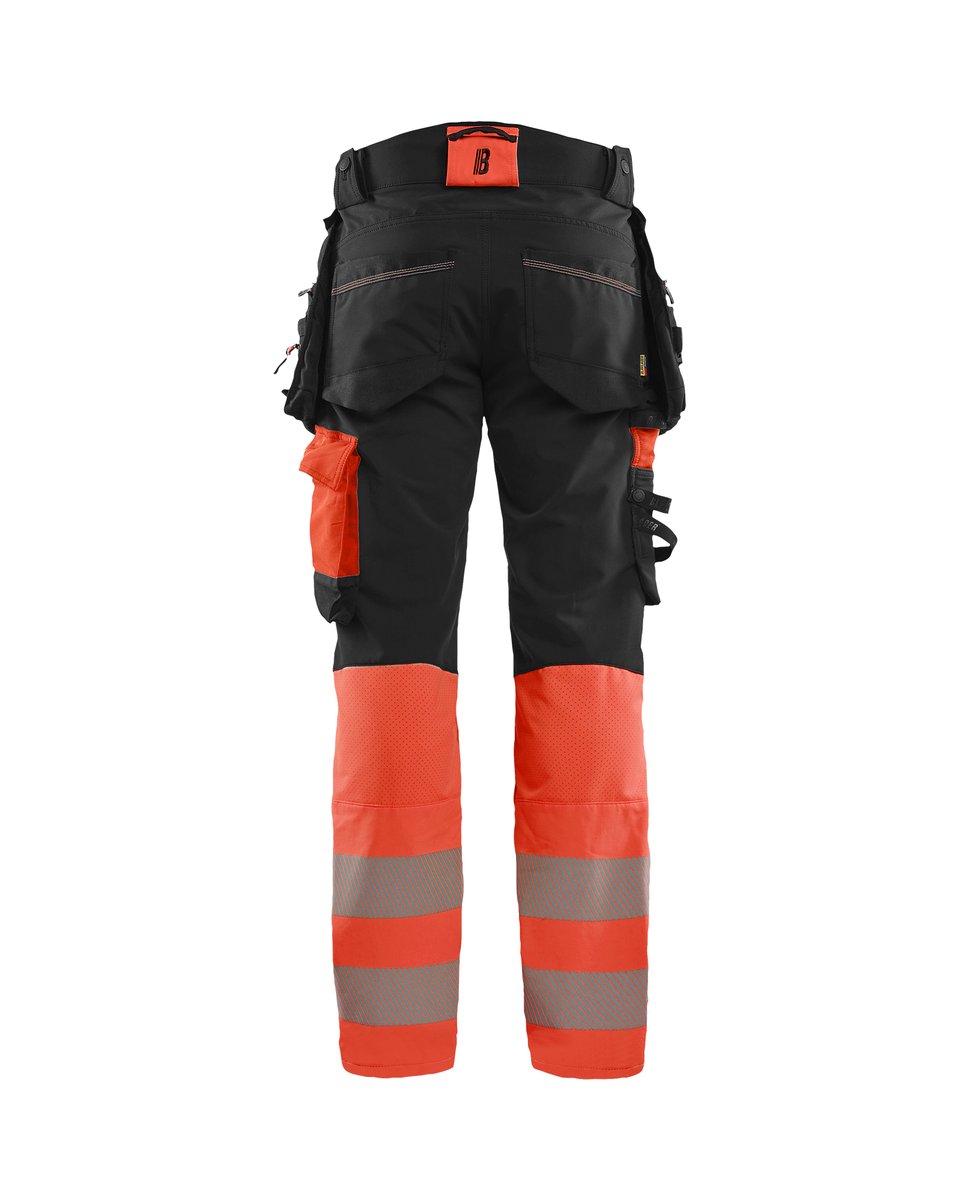 Blåkläder 1125 High Vis werkbroek 4-weg stretch met afneembare gereedschapszakken - Zwart/High Vis Rood