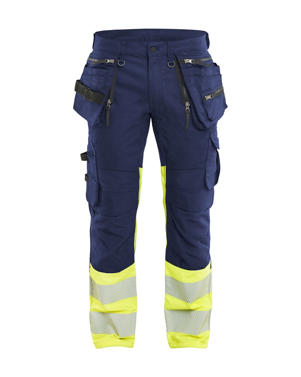 Blåkläder 1130 High Vis Werkbroek Stretch met gereedschapzakken - Marine/High Vis Geel