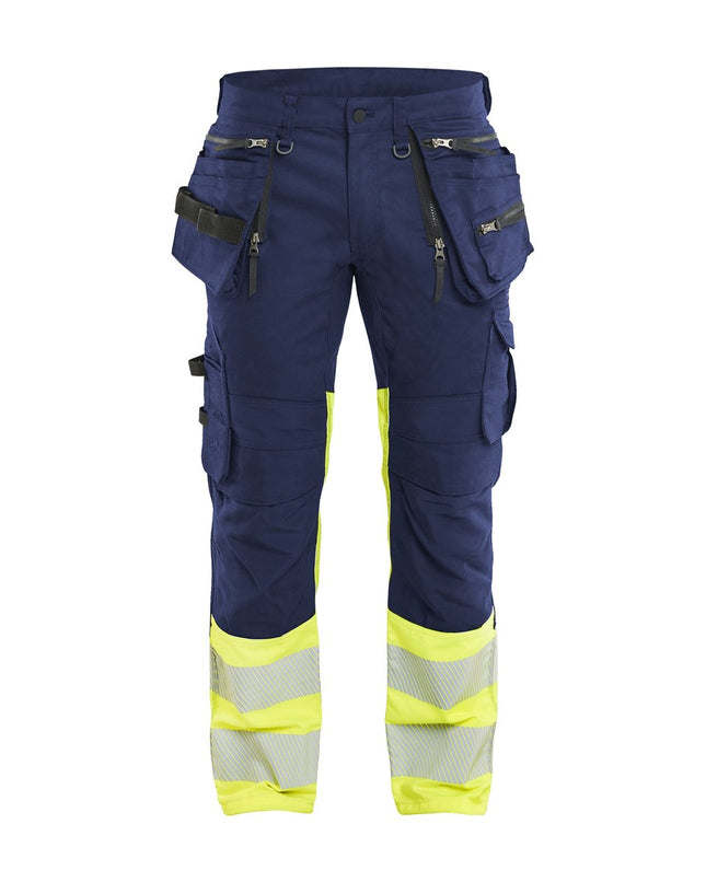 Blåkläder 1130 High Vis Werkbroek Stretch met gereedschapzakken - Marine/High Vis Geel