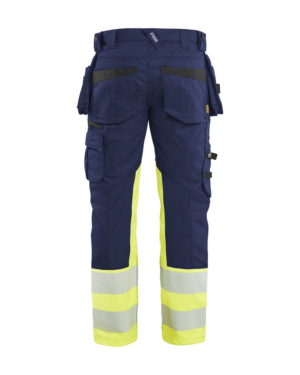 Blåkläder 1130 High Vis Werkbroek Stretch met gereedschapzakken - Marine/High Vis Geel