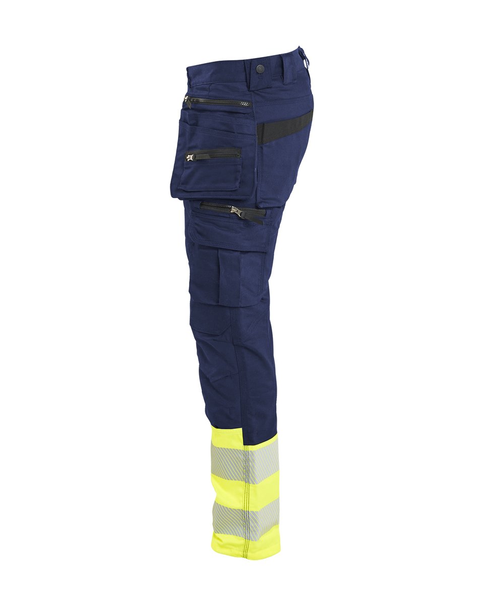 Blåkläder 1130 High Vis Werkbroek Stretch met gereedschapzakken - Marine/High Vis Geel