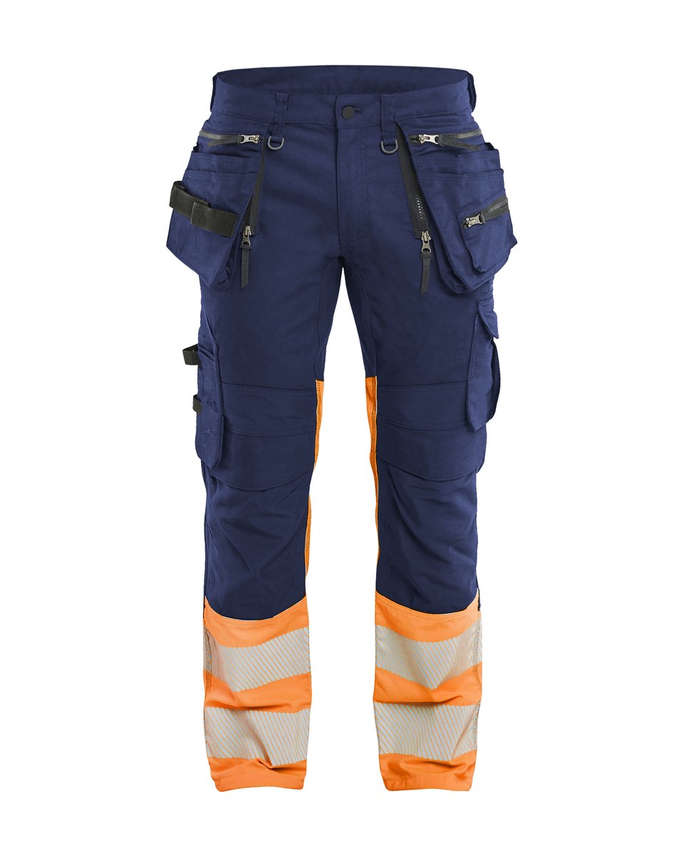 Blåkläder 1130 High Vis Werkbroek Stretch met gereedschapzakken - Marineblauw/Oranje