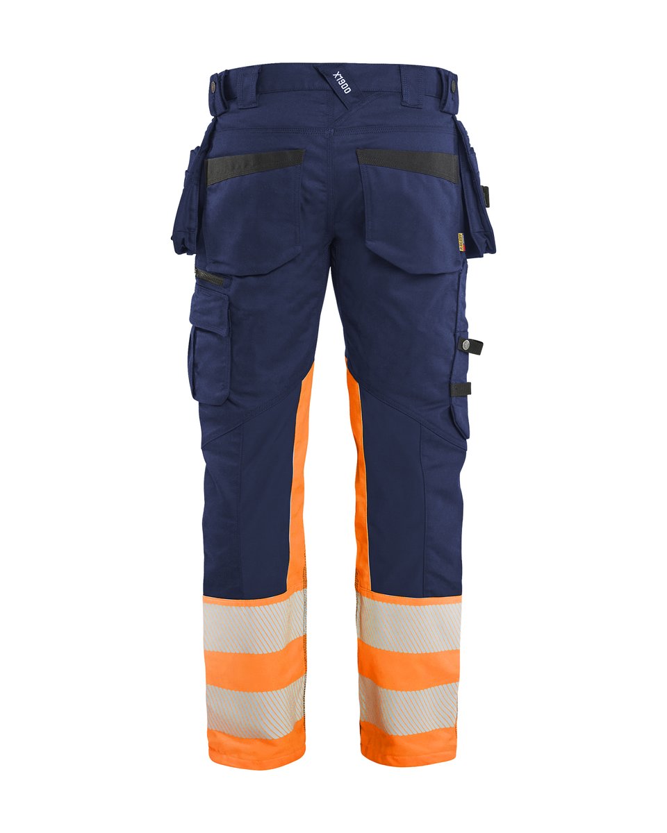 Blåkläder 1130 High Vis Werkbroek Stretch met gereedschapzakken - Marineblauw/Oranje
