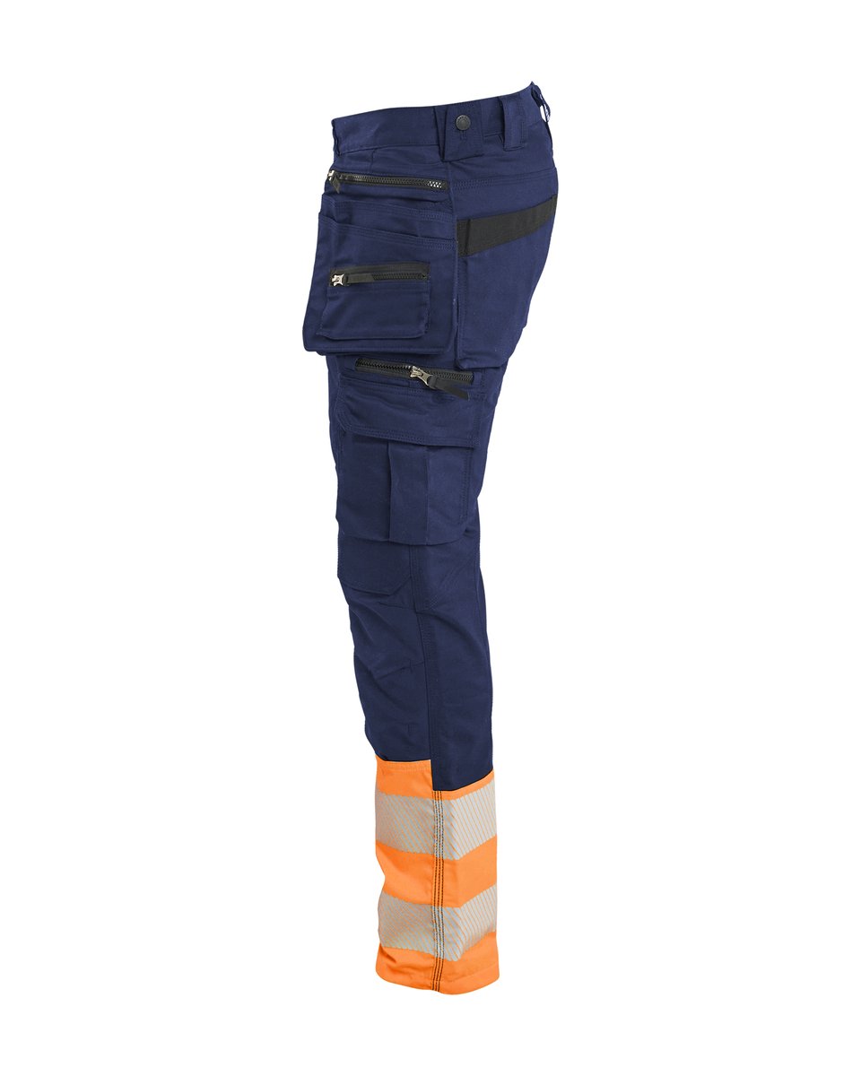 Blåkläder 1130 High Vis Werkbroek Stretch met gereedschapzakken - Marineblauw/Oranje