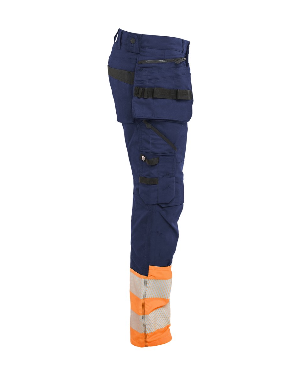 Blåkläder 1130 High Vis Werkbroek Stretch met gereedschapzakken - Marineblauw/Oranje