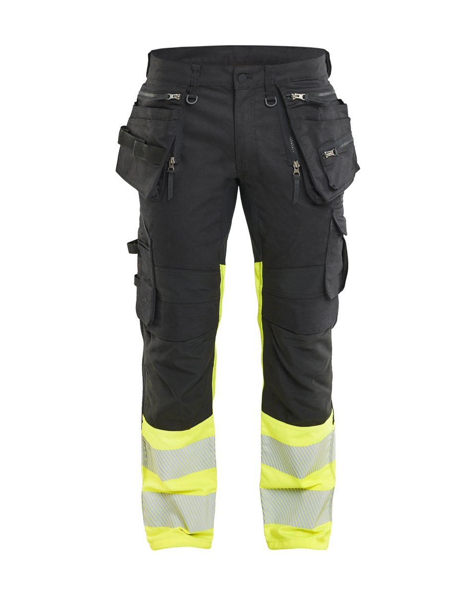 Blåkläder 1130 High Vis Werkbroek Stretch met gereedschapzakken - Zwart/High Vis Geel