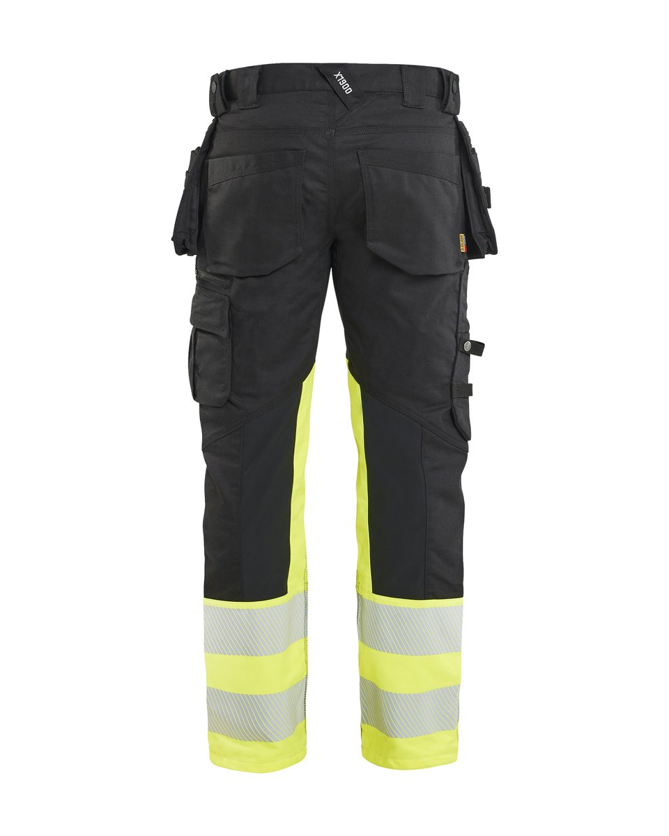 Blåkläder 1130 High Vis Werkbroek Stretch met gereedschapzakken - Zwart/High Vis Geel