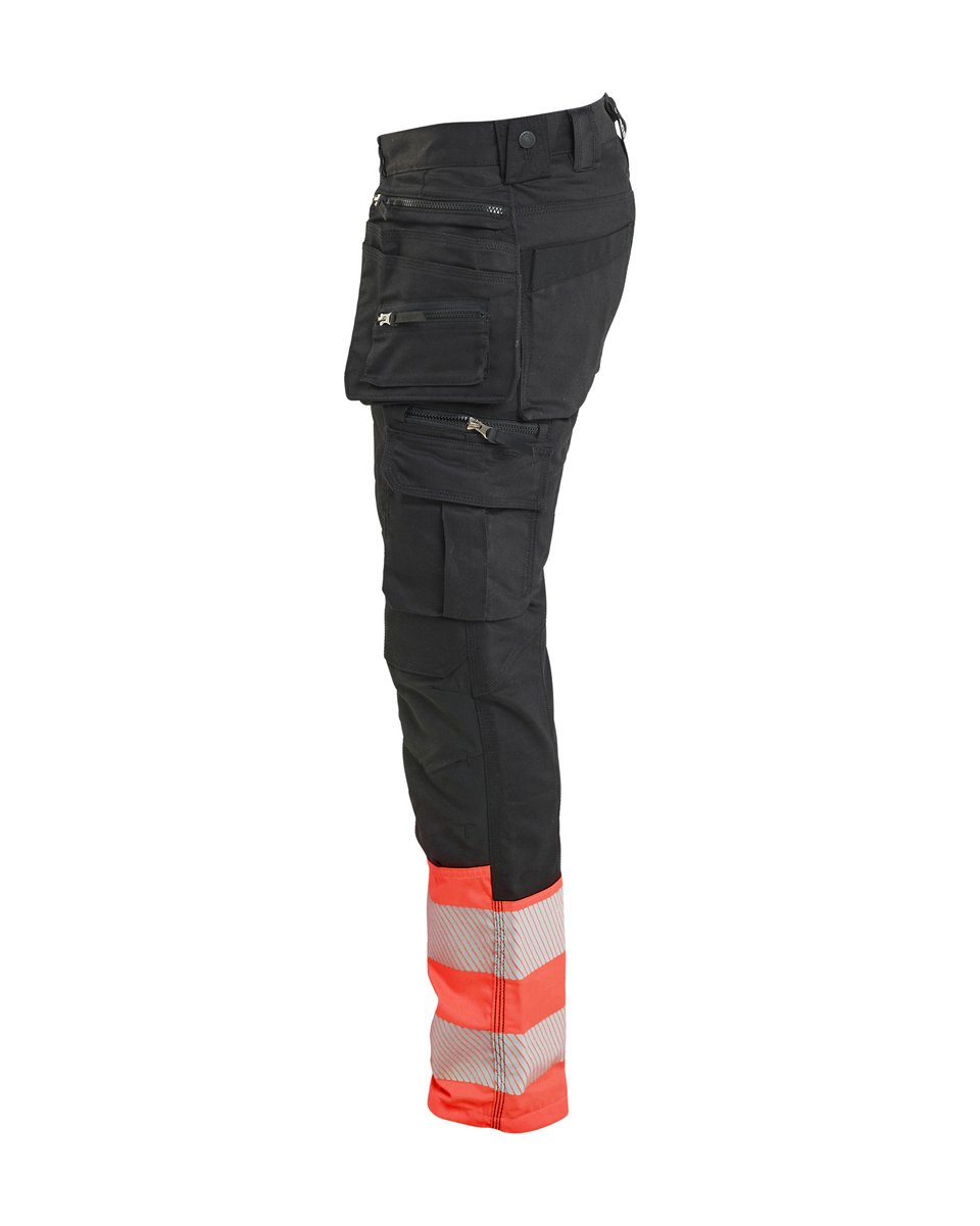 Blåkläder 1130 High Vis Werkbroek Stretch met gereedschapzakken - Zwart/High Vis Rood