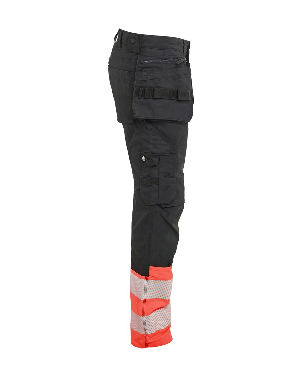 Blåkläder 1130 High Vis Werkbroek Stretch met gereedschapzakken - Zwart/High Vis Rood