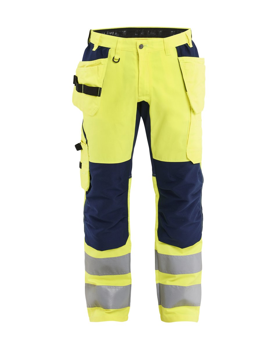Blåkläder 1552 High Vis Werkbroek met stretch en gereedschapzakken - High Vis Geel/Marineblauw