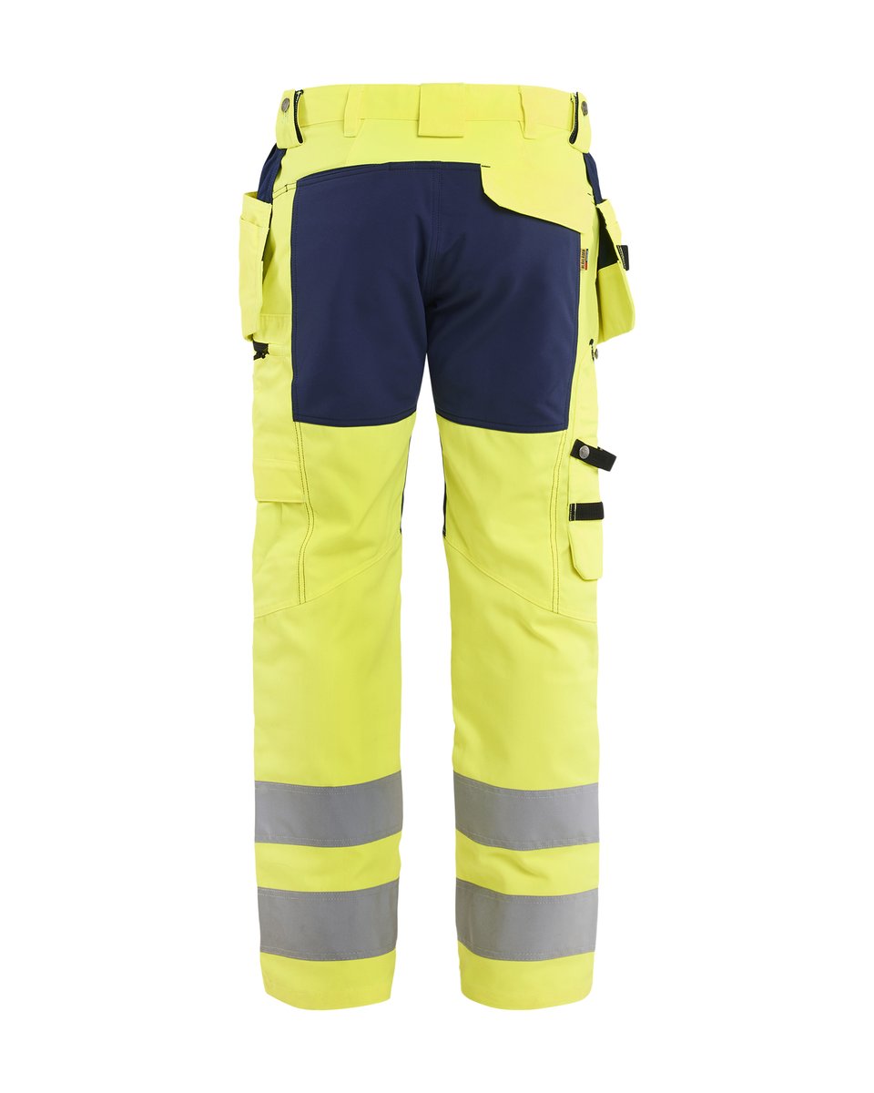 Blåkläder 1552 High Vis Werkbroek met stretch en gereedschapzakken - High Vis Geel/Marineblauw