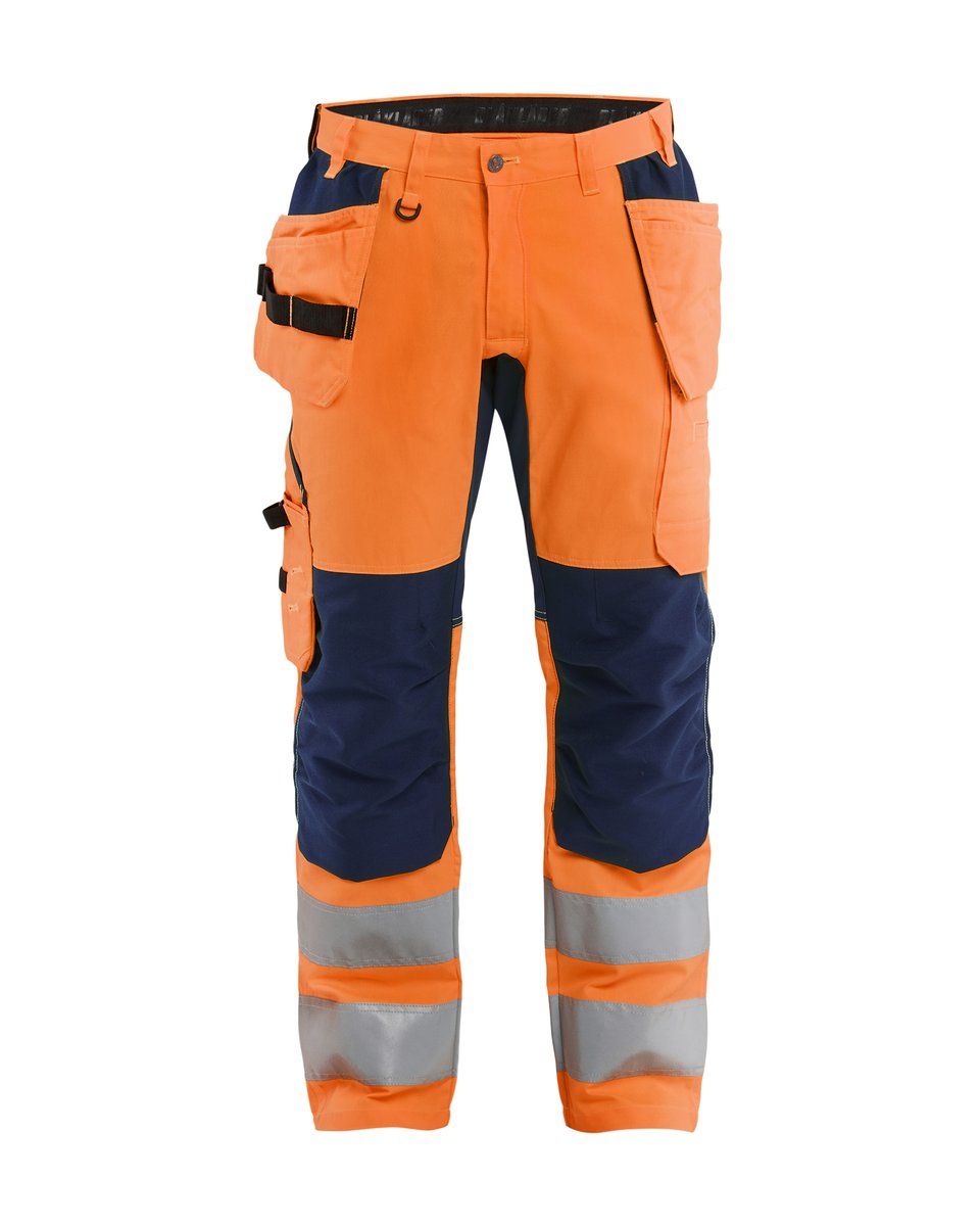 Blåkläder 1552 High Vis Werkbroek met stretch en gereedschapzakken - High Vis Oranje/Marineblauw