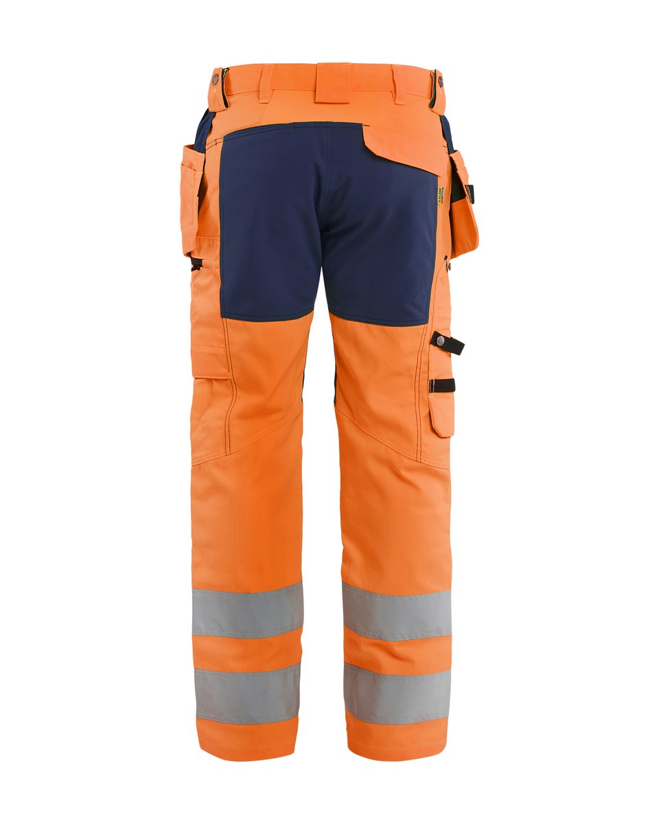 Blåkläder 1552 High Vis Werkbroek met stretch en gereedschapzakken - High Vis Oranje/Marineblauw