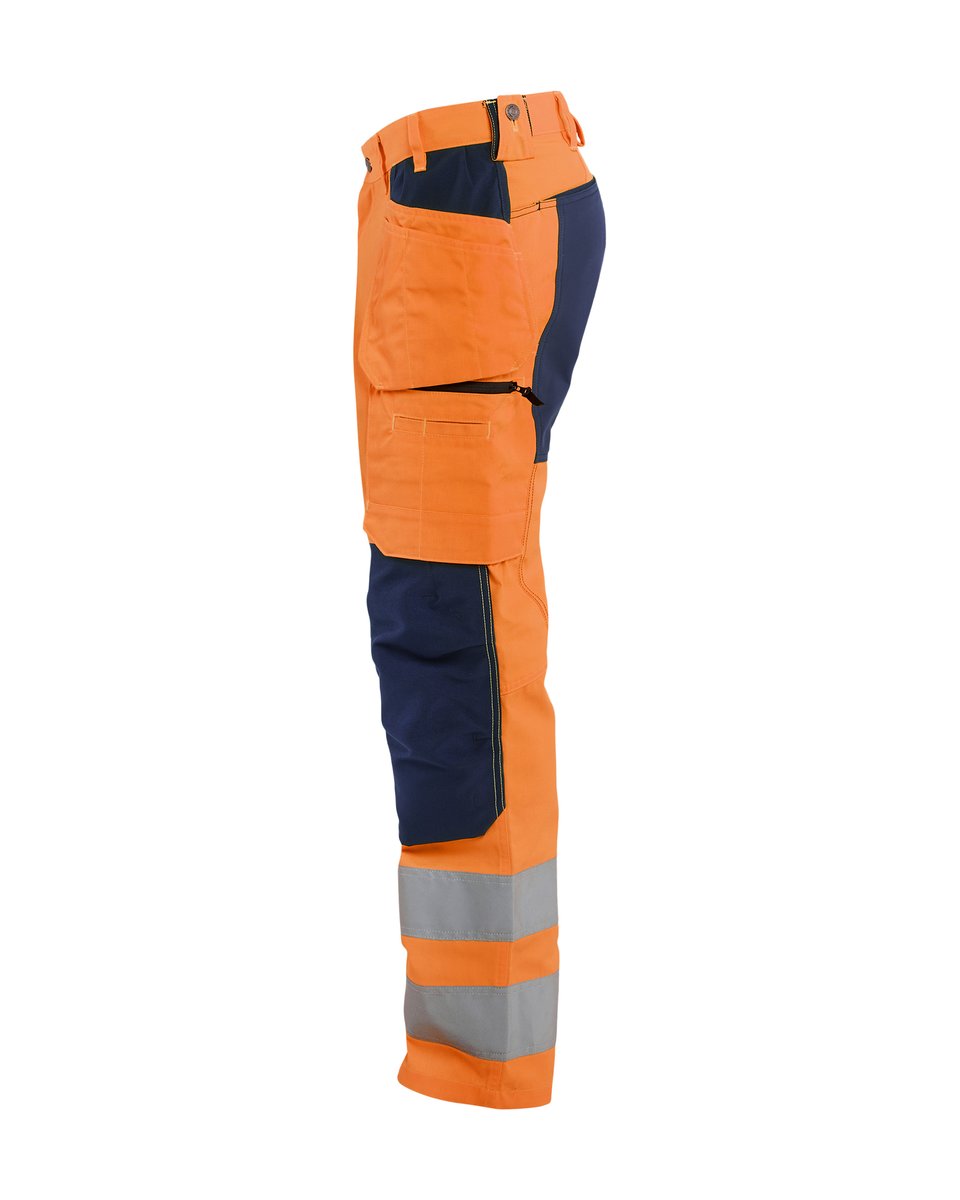 Blåkläder 1552 High Vis Werkbroek met stretch en gereedschapzakken - High Vis Oranje/Marineblauw
