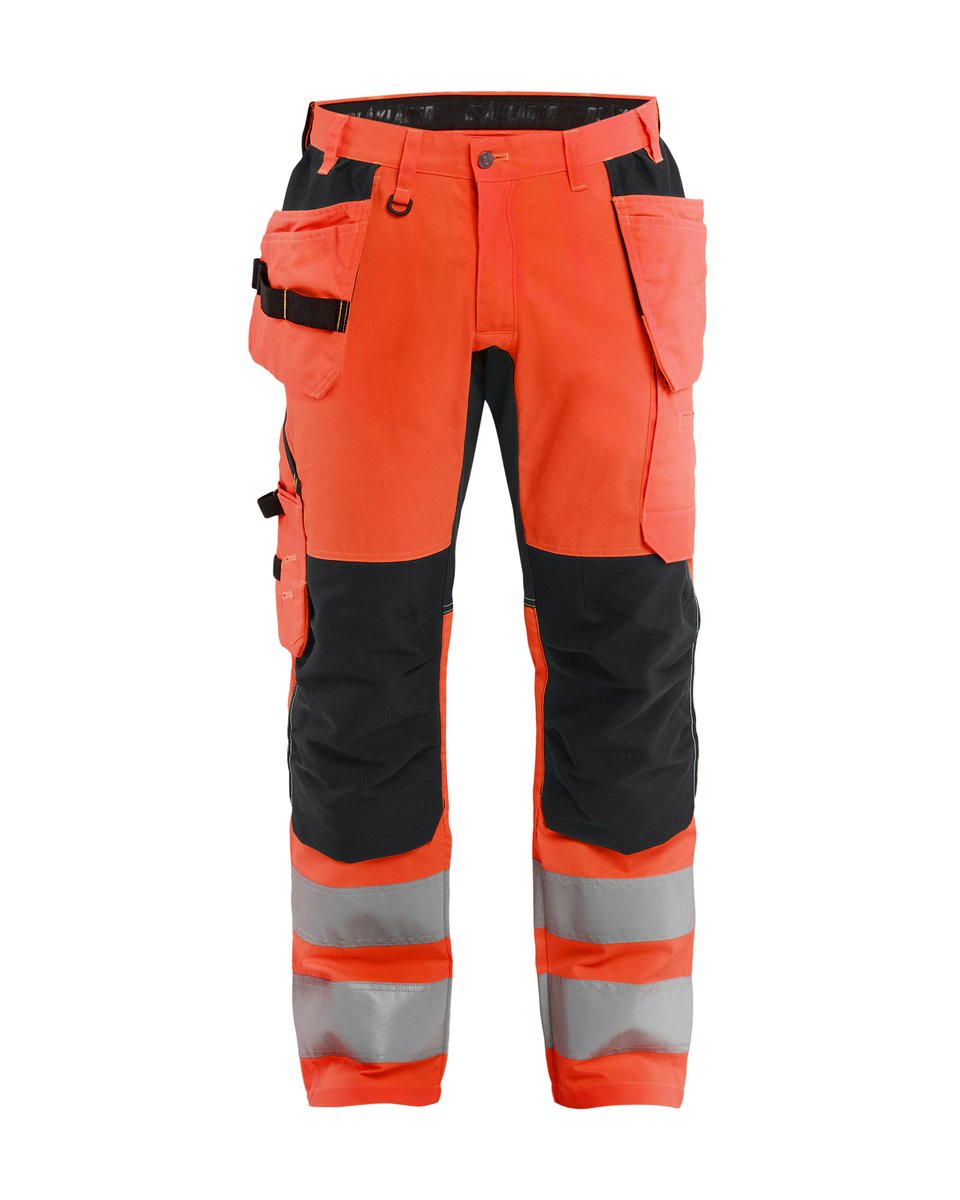 Blåkläder 1552 High Vis Werkbroek met stretch en gereedschapzakken - High Vis Rood/Zwart