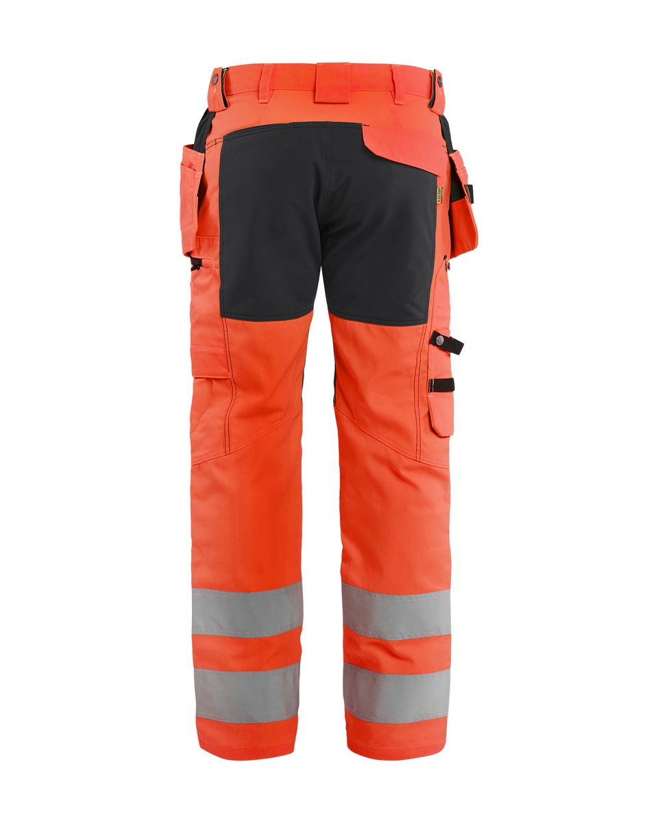 Blåkläder 1552 High Vis Werkbroek met stretch en gereedschapzakken - High Vis Rood/Zwart