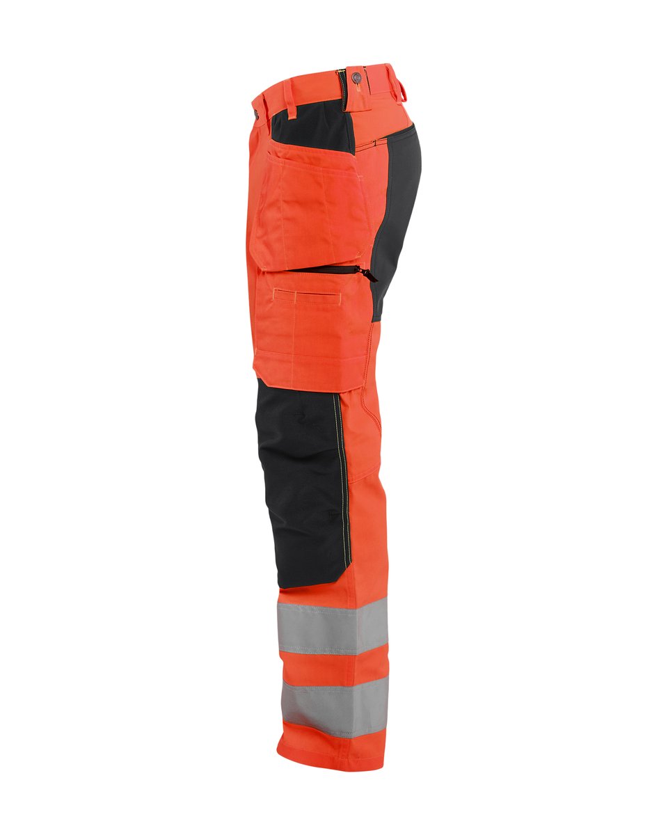 Blåkläder 1552 High Vis Werkbroek met stretch en gereedschapzakken - High Vis Rood/Zwart
