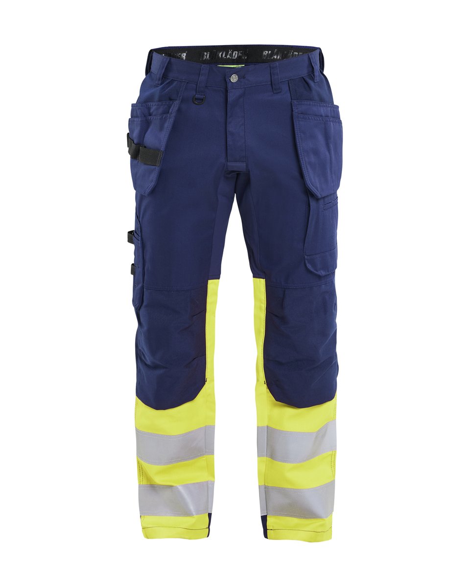 Blåkläder 1558 High Vis werkbroek met stretch en gereedschapzakken - Marine/High Vis Geel
