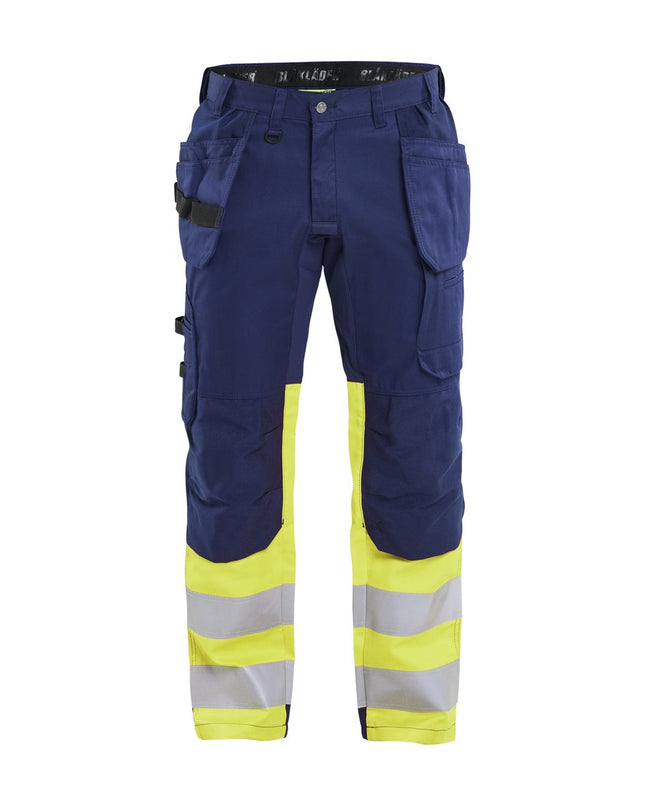Blåkläder 1558 High Vis werkbroek met stretch en gereedschapzakken - Marine/High Vis Geel